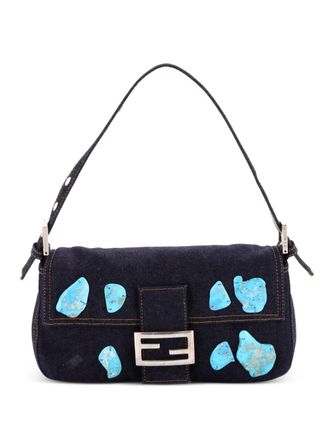 Fendi Baguette Bag Embellished Denim shoulder bag - women - Denim - One Size - Blue