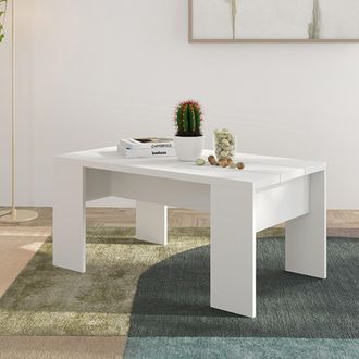 Dmora Mesa De Centro Riposto, Forma Rectangular, Tapa Color Blanco, Estructura Acabado Mate, 90x50x43h Cm Blanco Mate