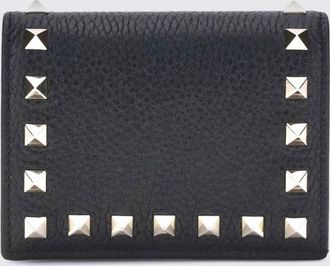 Valentino Garavani Portafoglio bifold piccolo Rockstud in pelle di vitello a grana con borchie