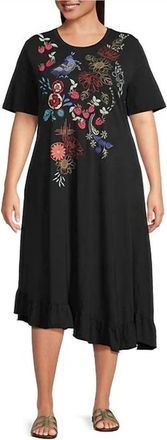 Johnny Was Cora Asymmetric Ruffle Flounce Short Sleeve Dress - Plus In Black