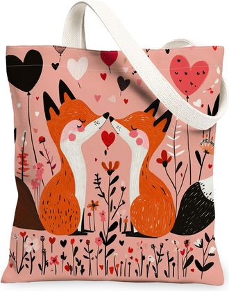 Generic Valentines Day Sloth Canvas Tote Bag for Shopping 13x15, Fun Couple Animal Lover Reusable Grocery Print Bag for Women, Holiday Beach Aesthetic Paintin