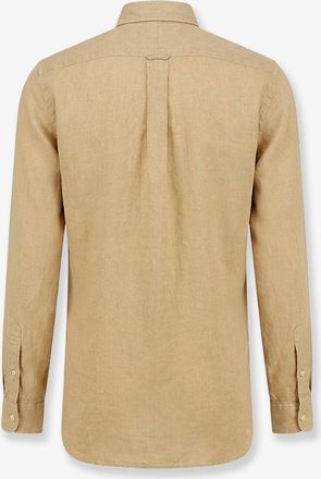 Polo Ralph Lauren Mens Linen Shirt With Logo Embroidery Beige