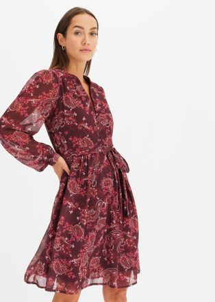 Bonprix Chiffonkleid BONPRIX, Damen, Gr. 48, N-Gr, rot (bordeaux paisley), Obermaterial: 100% Polyester. Futter: 100% Polyester, ausgestellt, Kleider Chiffonk
