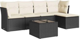 vidaXL Set De Sof&aacute;s De Jard&iacute;n 6 Piezas Y Cojines Rat&aacute;n Sint&eacute;tico Negro Vidaxl