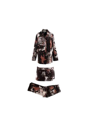 McQ by Alexander McQueen Striae Mottled Velour Oversize Blazer, Micro-Skirt & Trousers Size S