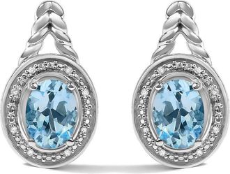 House of Brilliance Sterling Silver Oval Blue Topaz and Diamond Accent Twist and Halo Drop Earrings