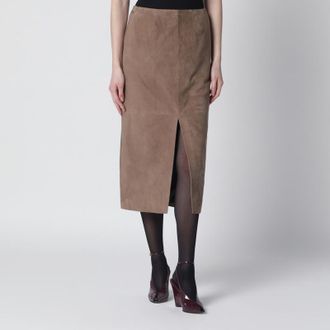 Rotate Brown suede pencil skirt