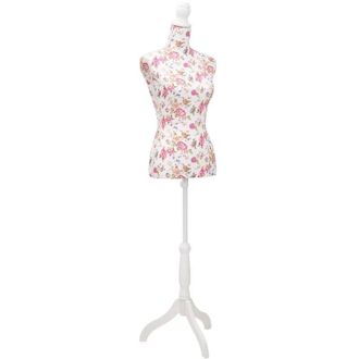 vidaXL Maniqu&iacute; De Busto De Mujer Algod&oacute;n Blanco Con Rosas Vidaxl