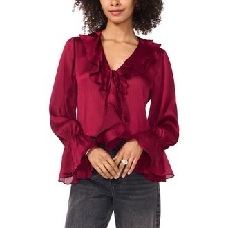 Vince Camuto Ruffle Detail Textured Top in Deep Sangria at Nordstrom Rack, Size Medium