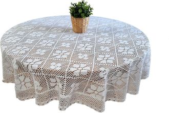 OEM Mantel De Ganchillo Blanco, Di&aacute;metro 180 Cm. Mantel De Ganchillo Para Mesa Redonda