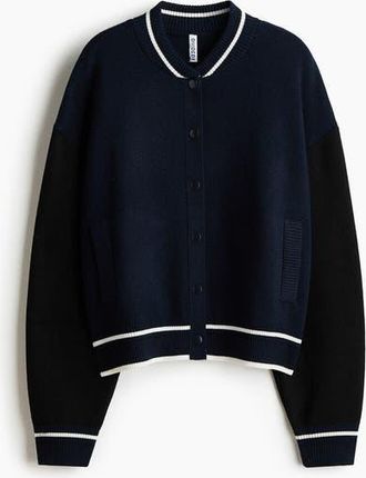 H&M Knitted Baseball Jacket in Navy Blue at Nordstrom, Size X-Large