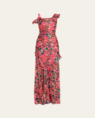 Saloni Seema Floral Silk Chiffon Maxi Dress