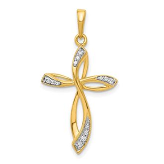 Diamond2Deal 10k Yellow Gold 1/10ct. Diamond Cross Pendant