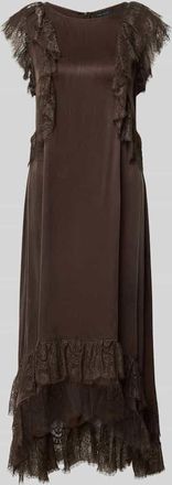 Copenhagen Muse Midikleid in asymmetrischer Form mit Spitzenbesatz in Schoko, Gr&ouml;&szlig;e XS
