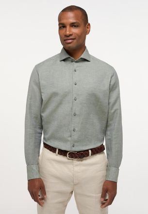 Eterna Langarmhemd ETERNA MODERN FIT, Herren, Gr. 45, Normalgr&ouml;ssen, gr&uuml;n (olive), Twill, 59% Baumwolle, 41% Leinen, tailliert, Manschette, Hemden Langarmhem