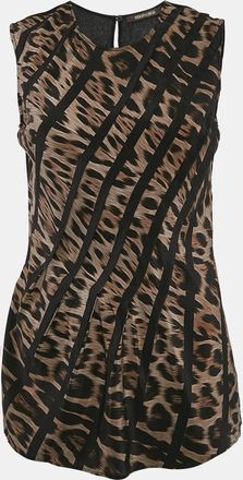 Roberto Cavalli Brown Leopard Print Silk Sleeveless Top