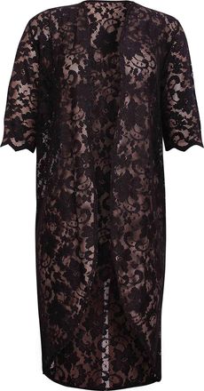 Purple Hanger Womens Floral Lined Lace Ladies Scallop Short Sleeve Long Open Kimono Cardigan Top Plus Size Black 22-24
