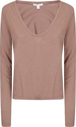 James Perse Long-Sleeved Deep V-Neck Top In Lightweight Cotton