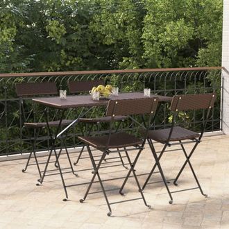 vidaXL Vidaxl - Sillas Cafeter&iacute;a Plegables 4 Uds Acero Y Rat&aacute;n Sint&eacute;tico Marr&oacute;n