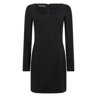 Alberta Ferretti Kleedjes, Dames, Zwart, S, Wol, Korte jurk met vierkante halslijn