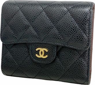 Chanel Black Grained Calfskin Wallet (Tri-Fold) (Pre-Owned)
