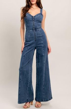 Flying Tomato Denim Wide Leg Jumpsuit in Medium Indigo at Nordstrom Rack, Size Small