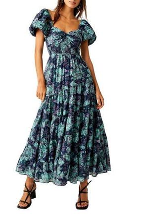 Free People Sundrenched Floral Tiered Maxi Sundress in Emerald Combo at Nordstrom Rack, Size Medium