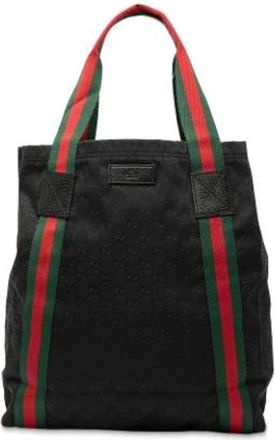 Gucci Pre-owned Tote Bags, female, Black, Size: ONE SIZE Pre-owned Canvas Tote
