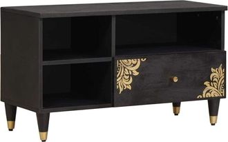vidaXL TV Cabinet with Drawer Black 80 x 33 x 46 cm Solid Mango Wood vidaXL