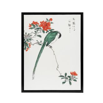 Artery8 Long Tailed Tit & Pomegranate Tree Framed Canvas Wall Art Print Kashu | Size: W24 x H32
