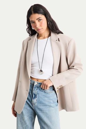 Warehouse Oversized Single Breasted Blazer in Stone at Nordstrom, Size 12