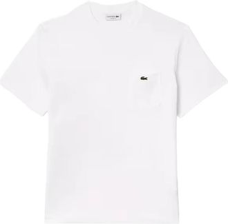 Lacoste Borstzak Katoenen T-shirt - Heren - T-shirts - Wit - M - Katoen - Tops