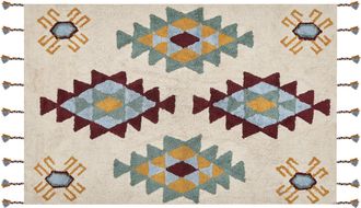 Beliani Beliani - Alfombra De Algod&oacute;n Beige Claro Amarillo Verde 140 X 200 Cm A Mano Tribal Duzce
