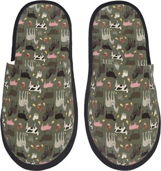 Generic Slipper Farm Animals Unisex Camping Slippers Furry Cotton Slipper For Travel Room Men M