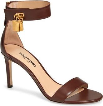 Tom Ford Padlock Ankle Strap Sandal in Burnt Brown at Nordstrom, Size 10.5Us