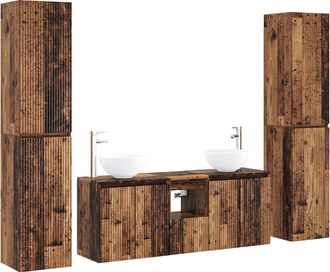 vidaXL Juego De Muebles De Ba&ntilde;o 5 Uds. Madera Envejecida Vidaxl