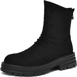 Generic Womens Slouchy Ankle Boots Soft Suede Like Fabric Nonslip Wear Resistant Chunky Sole Side Zipper Design Comfortable for Daily Commute Casual,Black,3.5