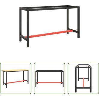 vidaXL Tavolo metallico - Telaio Banco da Lavoro Nero e Rosso Opaco 140x50x79 cm Metallo