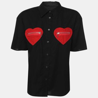 Love Moschino Black Cotton Heart Pocket Polo Shirt