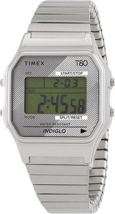 Timex T80 34mm Digital Watch in Silver-Tone Men - OS