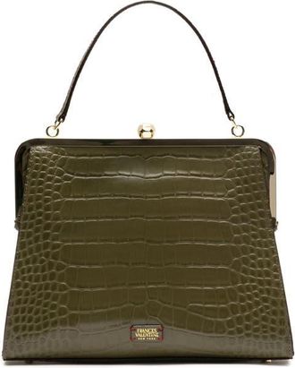 Frances Valentine Jackie Croc Embossed Leather Frame Bag in Olive at Nordstrom