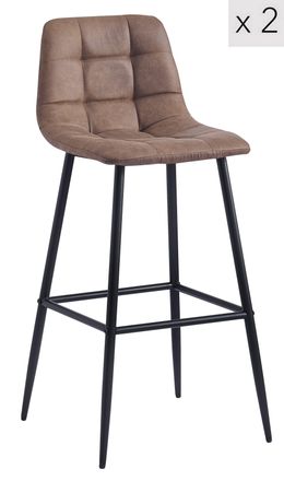 Nordlys Set of 2 Scandinavian Metal Fabric Bar Stools in Brown