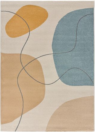 Atticgo Alfombra formas org&aacute;nicas beige/azul/mostaza 140x200 cm