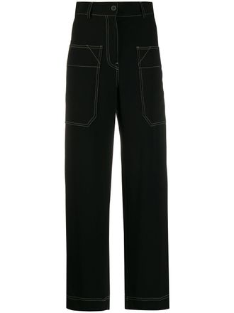 Alberto Biani contrast stitching straight-leg trousers - women - Polyester/Triacetate - 38 - Black
