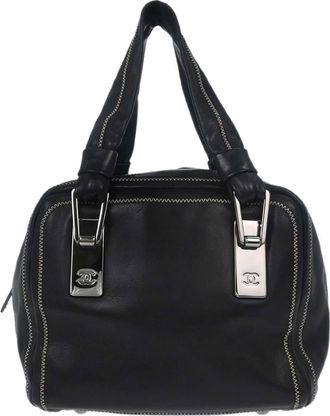 Chanel Cc Bowler Leather Black Leather Handbag (Pre-Owned)