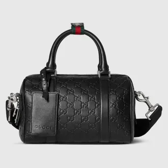 Gucci GG Emblem Small Duffle Bag, Black, Leather