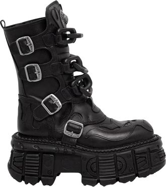 New Rock Workery Enkellaars - Dames - Veterlaarzen - Zwart - 41 EU - Leer - Schoenen