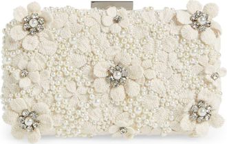 Olga Berg Beth Bead & Crystal Clutch in Ivory at Nordstrom