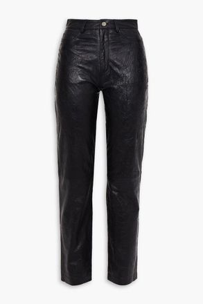 Muubaa Crinkled-leather tapered pants - Black - UK 16