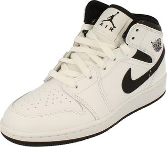 Nike Air Jordan 1 Mid GS Grade School Trainers Sneakers Fashion Shoes DQ8423 (White/White/Black/Black 132) Size UK5.5 (EU38.5)